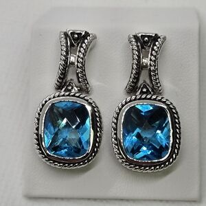 Elegant Silver Tone Blue Gemstone  Stud Earrings